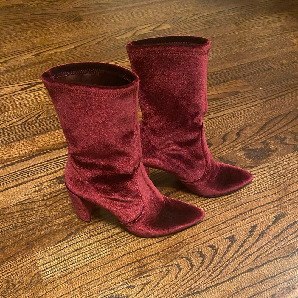 Stewart weiztman mid calf velvet boots